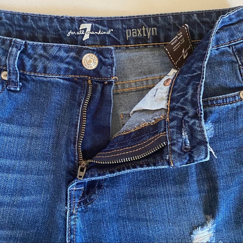 7 for all Mankind Paxtyn Distressed Straight Leg Jeans Youth Size 14 Medium Wash - Picture 6 of 9